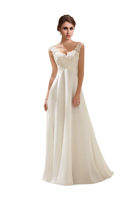 Soft Chiffon & Lace V-Neck Sleeveless Low Back Sweep Train Wedding Dress Kent