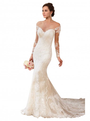 Lace Sweetheart Long Sleeves Chapel Train Wedding Gowns Kent
