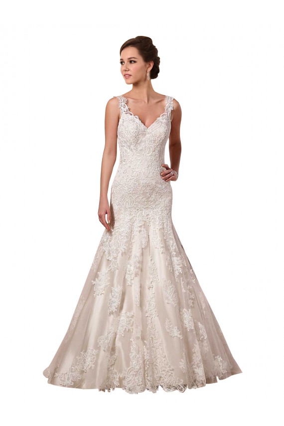 Tulle & Lace V-Neck Sleeveless Chapel Train Bridal Wedding Dress Kent