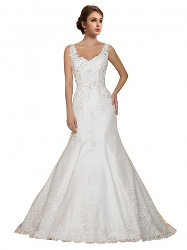 Lace V-Neck Cap Sleeves Chapel Train Wedding Dress Kent