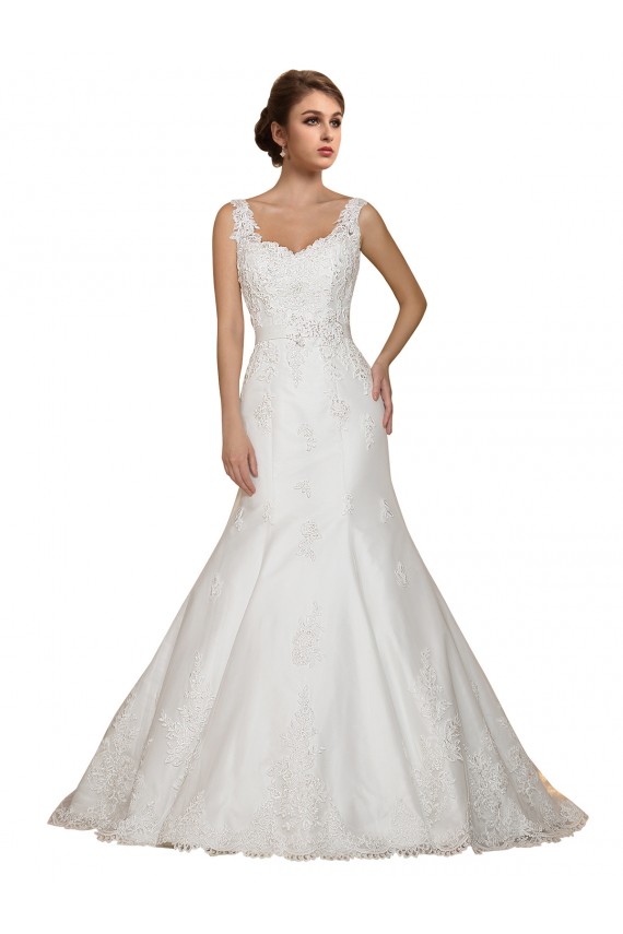 Lace V-Neck Cap Sleeves Chapel Train Wedding Dress Kent