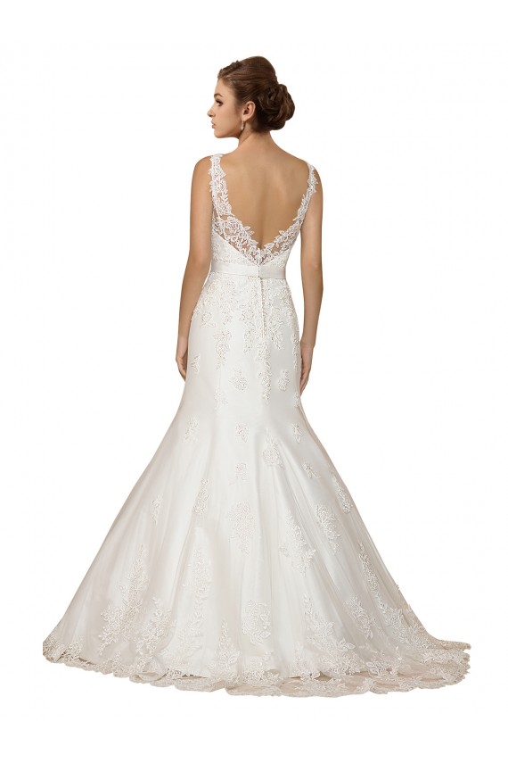 Lace V-Neck Cap Sleeves Chapel Train Wedding Dress Kent