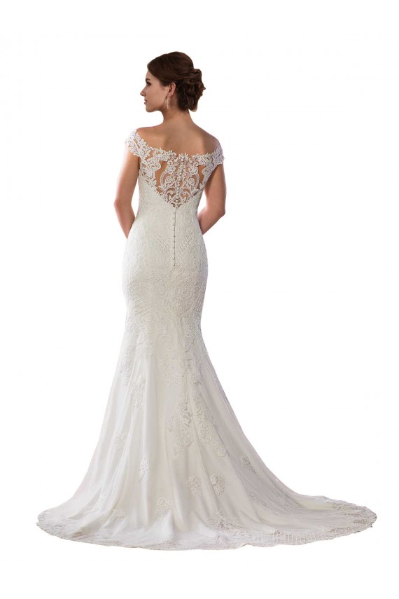 Lace Off the Shoulder Cap Sleeves Ivory Chapel Train Boho Wedding Dress Kent
