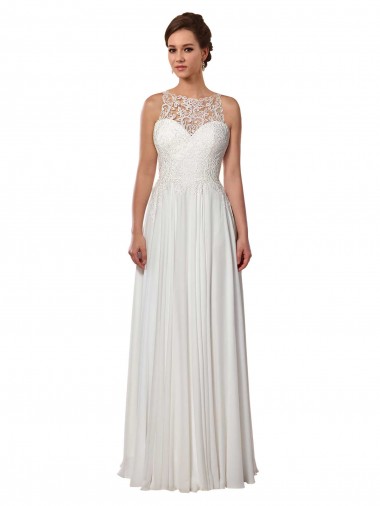 Soft Chiffon Illusion Neck Sleeveless Sweep Train Boho Wedding Dress Kent