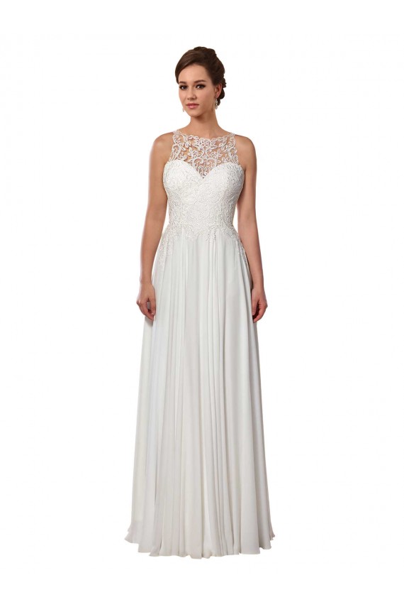 Soft Chiffon Illusion Neck Sleeveless Sweep Train Boho Wedding Dress Kent
