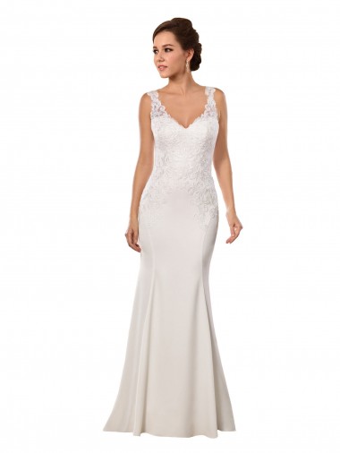 Lace & Stretch Crepe V-Neck Sleeveless Chapel Train Sexy Wedding Dress Kent