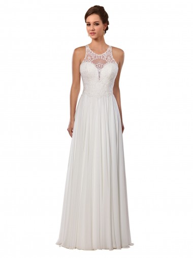 Soft Chiffon Illusion Neck Sleeveless Chapel Train Wedding Dress Kent