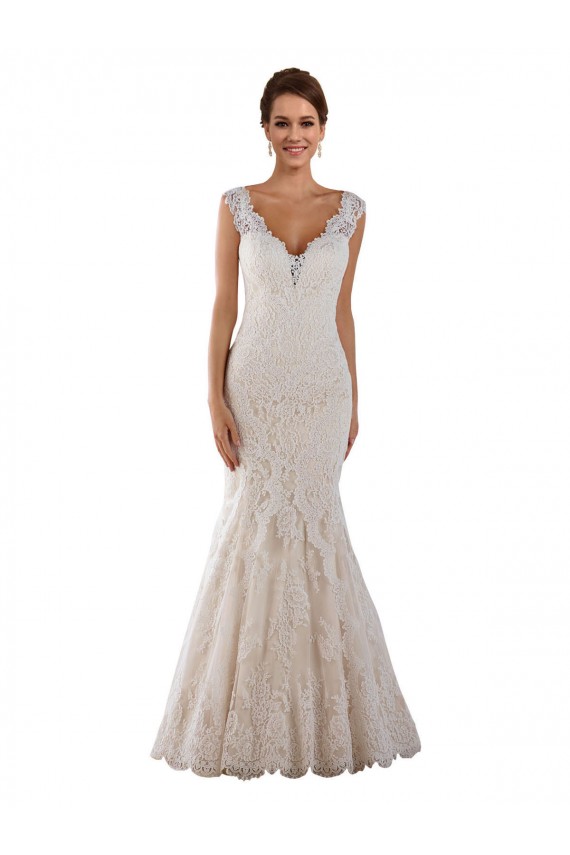 Lace V-Neck Sleeveless White Chapel Train Wedding Dress Kent