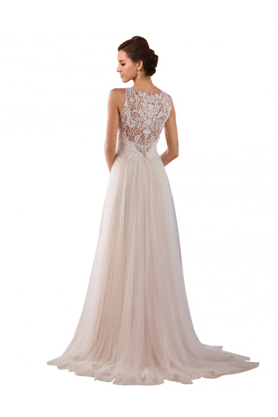 Tulle & Lace High Neck Sleeveless Chapel Train Boho Wedding Dress Kent
