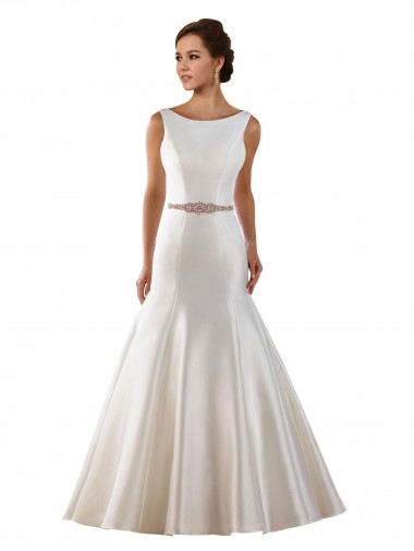 Satin Bateau Neck Sleeveless V-Back Chapel Train Modern Wedding Dress Kent