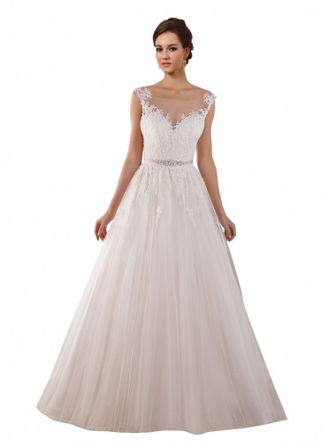 Tulle & Lace Sweetheart Sleeveless Keyhole Back Ivory Chapel Train Wedding Dress Kent