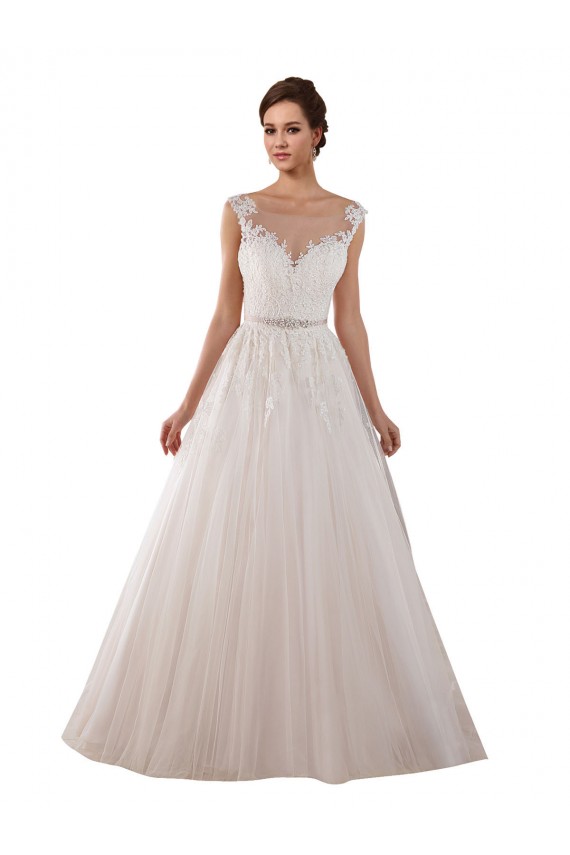 Tulle & Lace Sweetheart Sleeveless Keyhole Back Ivory Chapel Train Wedding Dress Kent