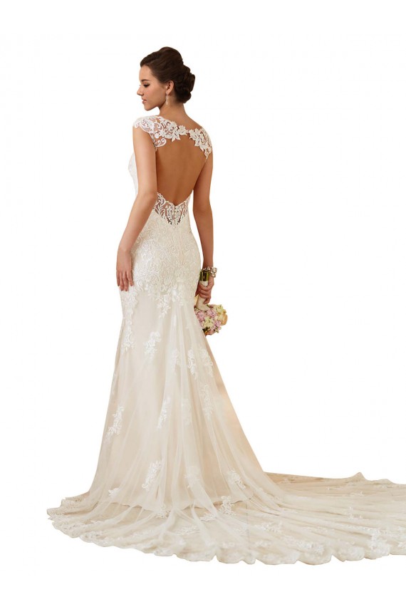 Lace Sweetheart Sleeveless Keyhole Back Chapel Train Modern Wedding Dress Kent