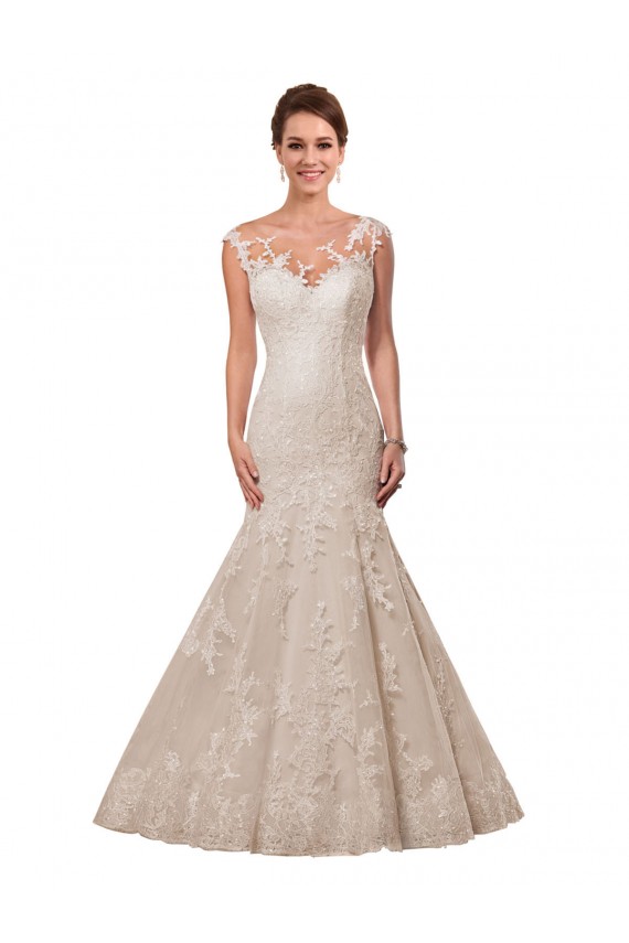 Lace Illusion Neck Cap Sleeves Chapel Train Wedding Dress Kent