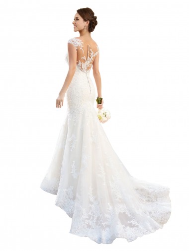 Lace Illusion Neck Cap Sleeves Chapel Train Wedding Dress Kent