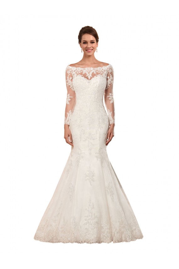 Lace Bateau Neck Long Sleeves Chapel Train Sexy Wedding Dress Kent