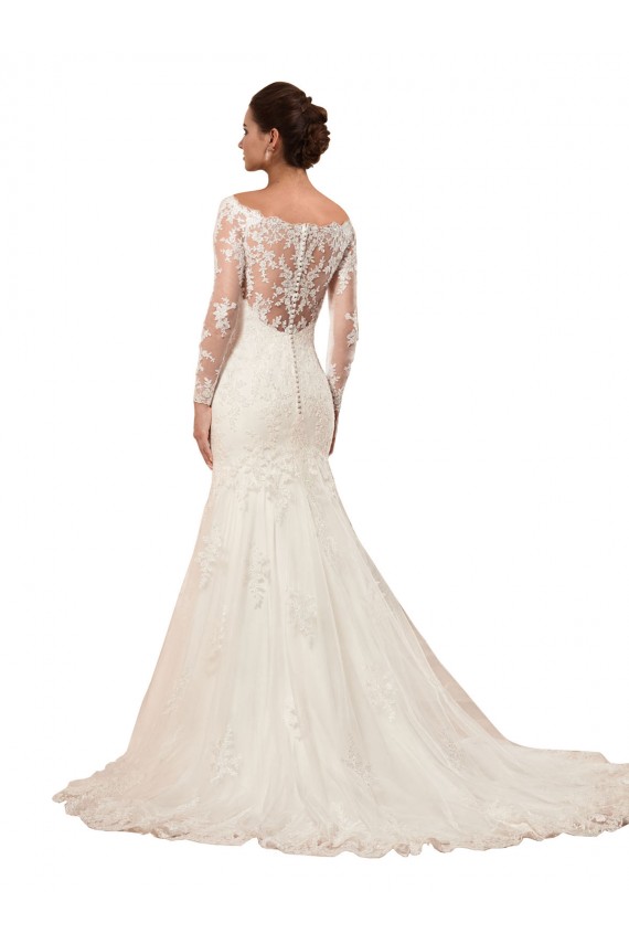 Lace Bateau Neck Long Sleeves Chapel Train Sexy Wedding Dress Kent