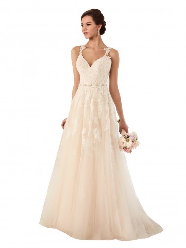 Tulle & Lace Sweetheart Sleeveless Ivory Chapel Train Wedding Dress Kent