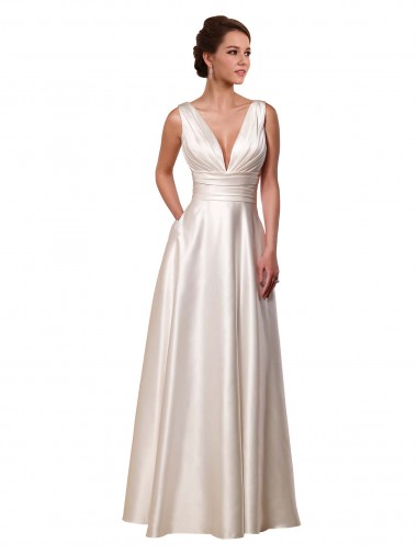 Satin V-Neck Sleeveless Chapel Train Wedding Gowns Kent