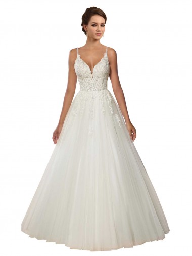 Tulle & Lace Spaghetti Straps Sleeveless Chapel Train Boho Wedding Dress Kent