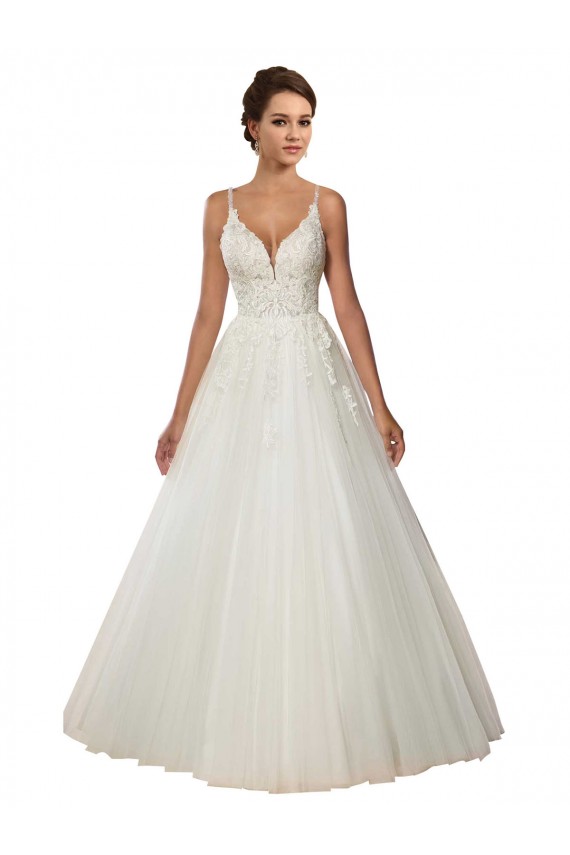 Tulle & Lace Spaghetti Straps Sleeveless Chapel Train Boho Wedding Dress Kent