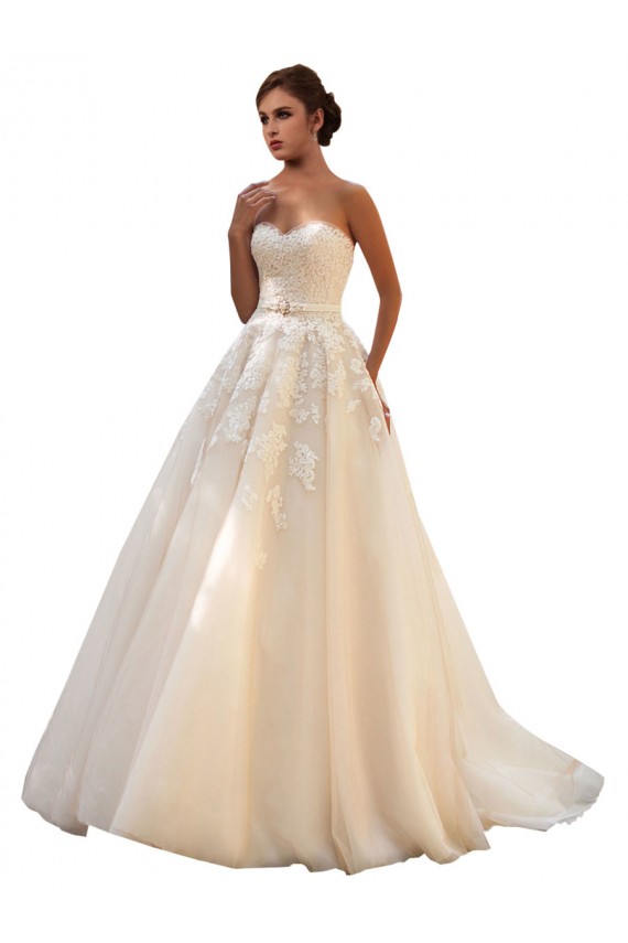 Tulle & Lace Ball Gown Sleeveless Ivory & Champagne Chapel Train Wedding Dress Kent