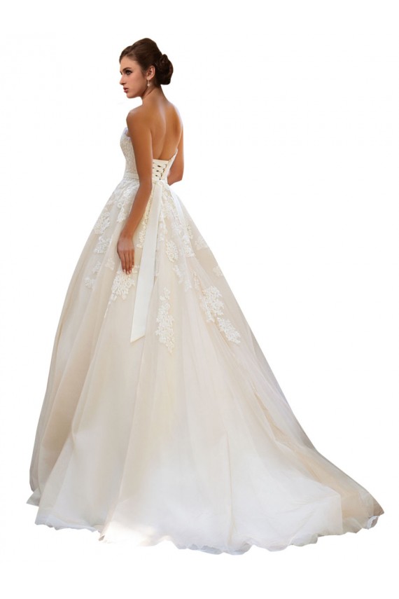 Tulle & Lace Ball Gown Sleeveless Ivory & Champagne Chapel Train Wedding Dress Kent