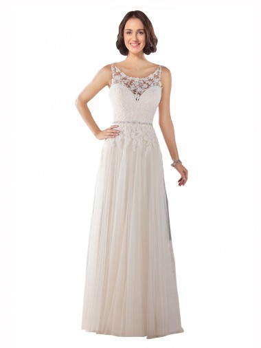 Tulle Illusion Neck Sleeveless Sweep Train Boho Wedding Dress Kent
