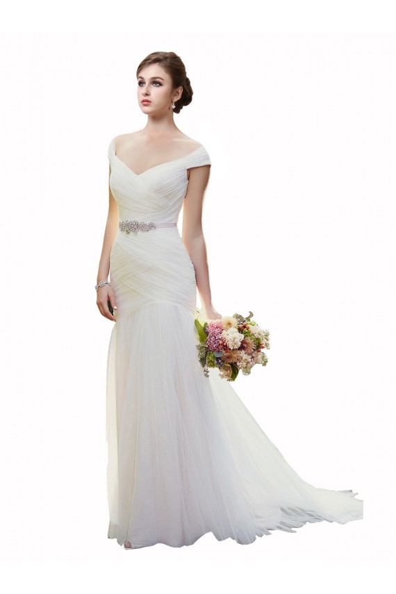 Tulle Off the Shoulder Sleeveless Chapel Train Beach Wedding Dress Kent