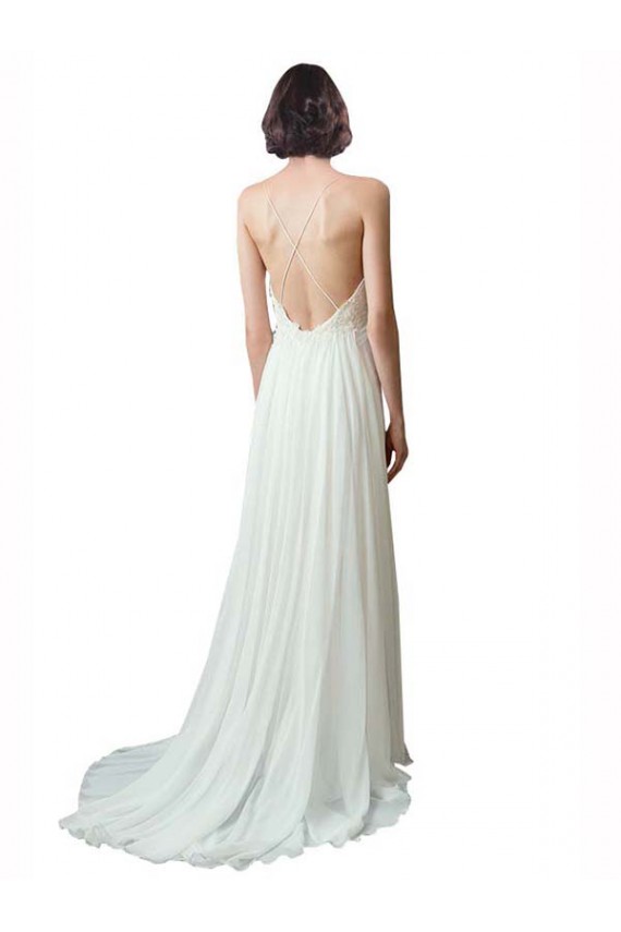 Soft Chiffon & Lace Spaghetti Straps Sleeveless Chapel Train Beach Wedding Dress Kent