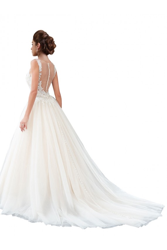 Tulle & Lace Illusion Neck Sleeveless Cathedral Train Beach Wedding Dress Kent