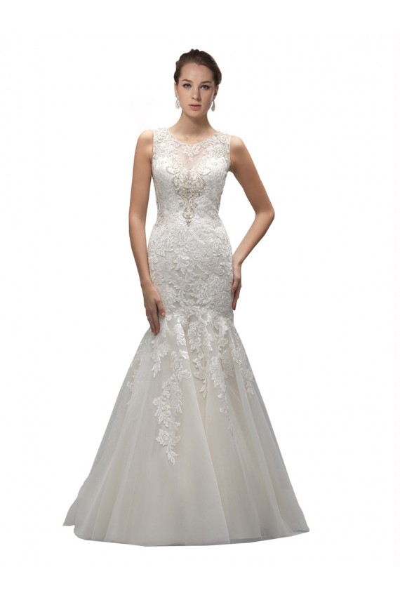 Tulle & Lace Illusion Neck Sleeveless Sweep Train Wedding Dress Kent