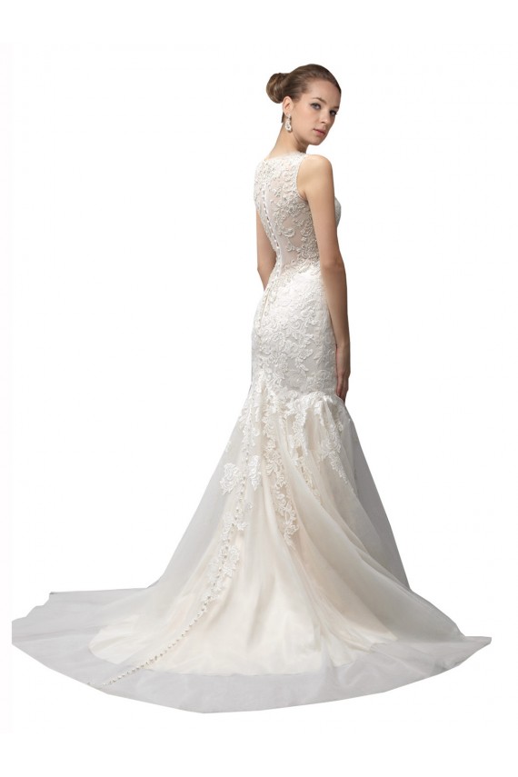 Tulle & Lace Illusion Neck Sleeveless Sweep Train Wedding Dress Kent