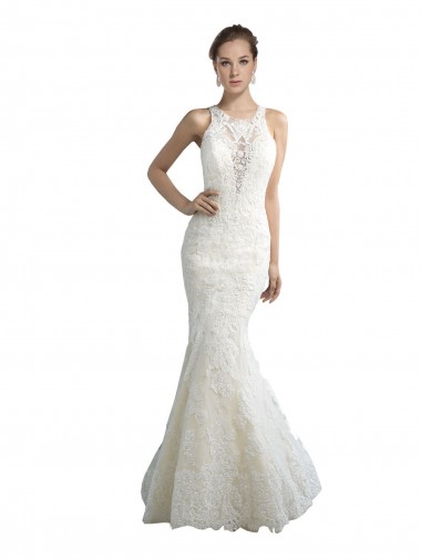 Tulle Illusion Neck Sleeveless Chapel Train Beach Wedding Dress Kent