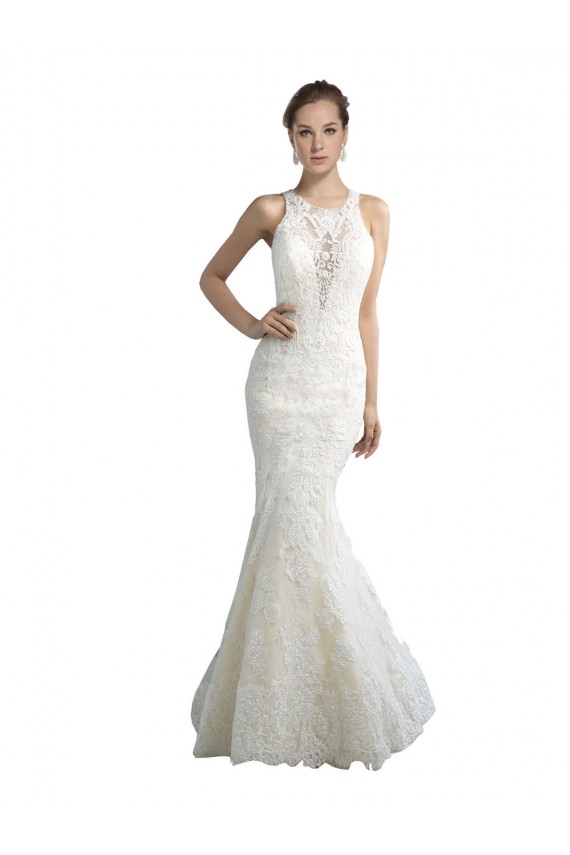 Tulle Illusion Neck Sleeveless Chapel Train Beach Wedding Dress Kent