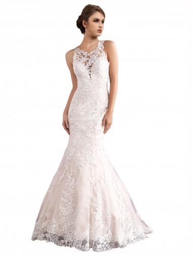 Tulle & Lace Illusion Neck Sleeveless Cathedral Train Wedding Dress Kent