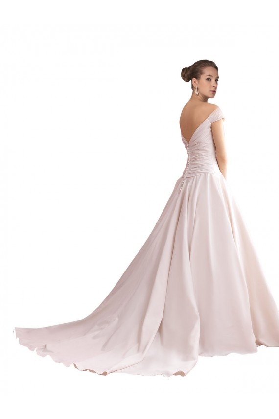 Satin Off the Shoulder Sleeveless V-Back Chapel Train Wedding Dresses Kent