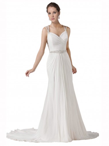 Soft Chiffon Sweetheart Sleeveless Chapel Train Beach Wedding Dress Kent