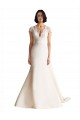 Satin V-Neck Cap Sleeves Keyhole Back Chapel Train Wedding Dress Kent