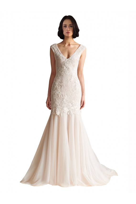 Tulle V-Neck Sleeveless Low Back Sweep Train Wedding Dress Kent