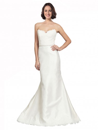 Satin & Lace Sweetheart Sleeveless Ivory Chapel Train Bridal Dress Kent
