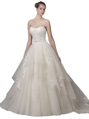 Tulle & Lace Scoop Neck Sleeveless Low Back Chapel Train Wedding Dress Kent