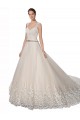 Tulle & Lace Sweetheart Sleeveless Ivory & Champagne Chapel Train Wedding Dress Kent