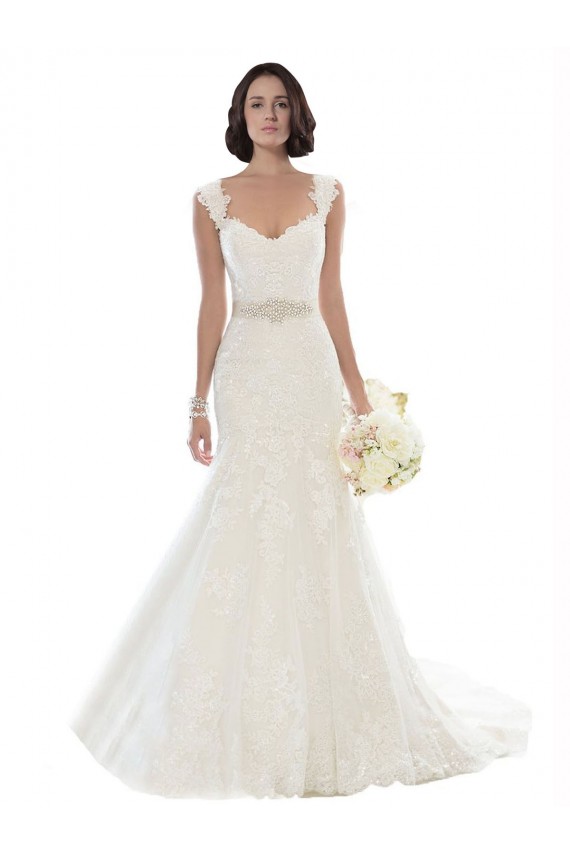 Lace Off the Shoulder Sleeveless White Chapel Train Beach Wedding Dress Kent