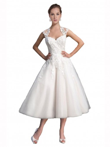 Tulle & Lace Sweetheart Sleeveless Tea Length Beach Wedding Dress Kent