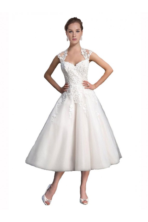 Tulle & Lace Sweetheart Sleeveless Tea Length Beach Wedding Dress Kent