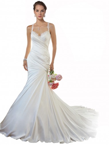 Satin Sweetheart Sleeveless Chapel Train Beach Wedding Gowns Kent