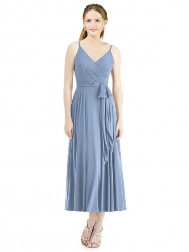 Soft Chiffon Spaghetti Straps Sleeveless Tea Length Bridesmaid Dress Kent