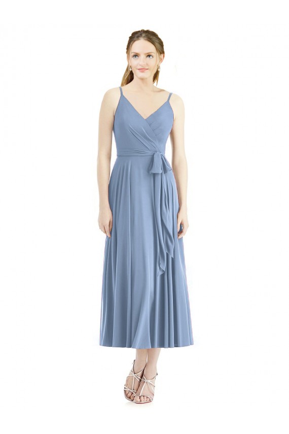 Soft Chiffon Spaghetti Straps Sleeveless Tea Length Bridesmaid Dress Kent