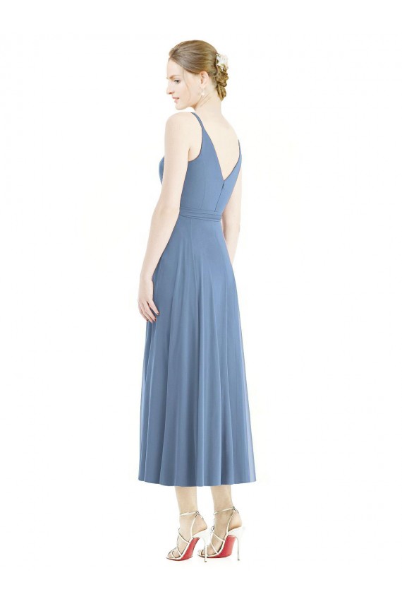 Soft Chiffon Spaghetti Straps Sleeveless Tea Length Bridesmaid Dress Kent